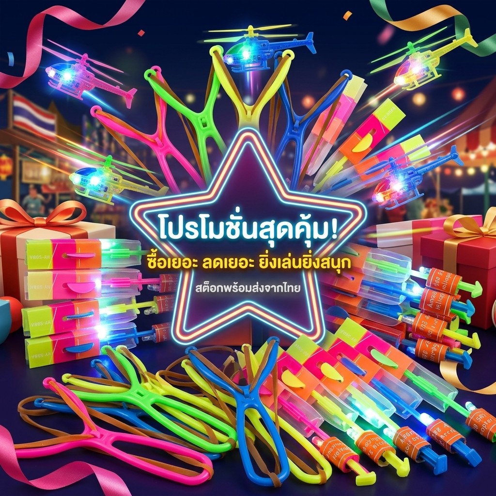 【ถูกที่สุด】✨ยิงหนังสติ๊กเรืองแสง ของเล่นเด็กยิงขึ้นฟ้า หนังสติ๊กเรืองแสง ของเล่นมีแสงกลางคืน ฝนดาวตก หมุนได้ สําหรับเด็ก
