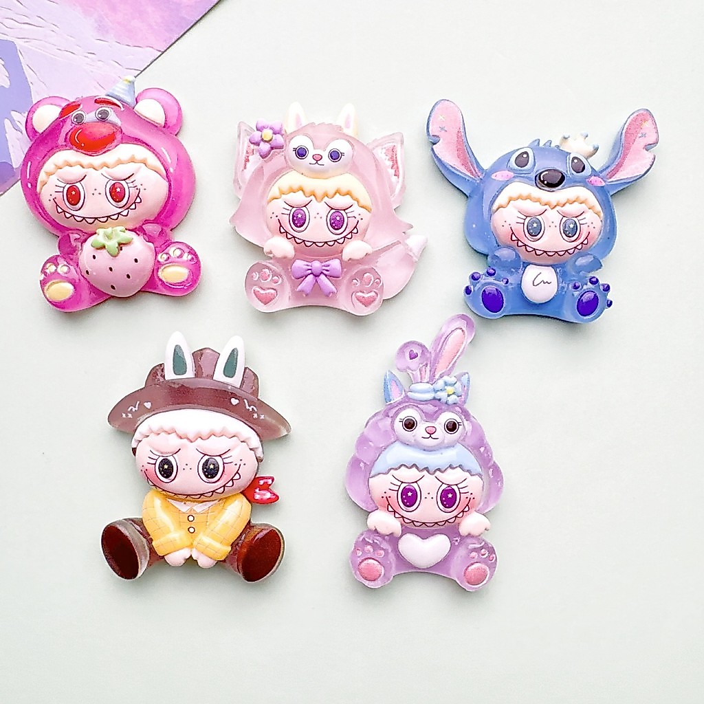 อุปกรณ์เรซินการ์ตูน Luminous Big Card Stitch Labubu diy ครีมกาวเคสโทรศัพท์ตู้เย็นสติกเกอร์พวงกุญแจ