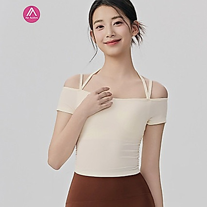 AirActiveเสื้อโยคะแขนสั้นคอหอยหลังเปิด มีบราในตัว สำหรับโยคะ