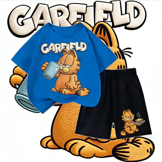 แมวGarfieldกินของอร่อยน่ารักมาก! ชุดใส่บ้านเด็ก 2 ชิ้น ใส่สบาย ไม่รัดหน้าท้อง ซื้อใส่เองหรือส่งของขวัญก็เลิศม