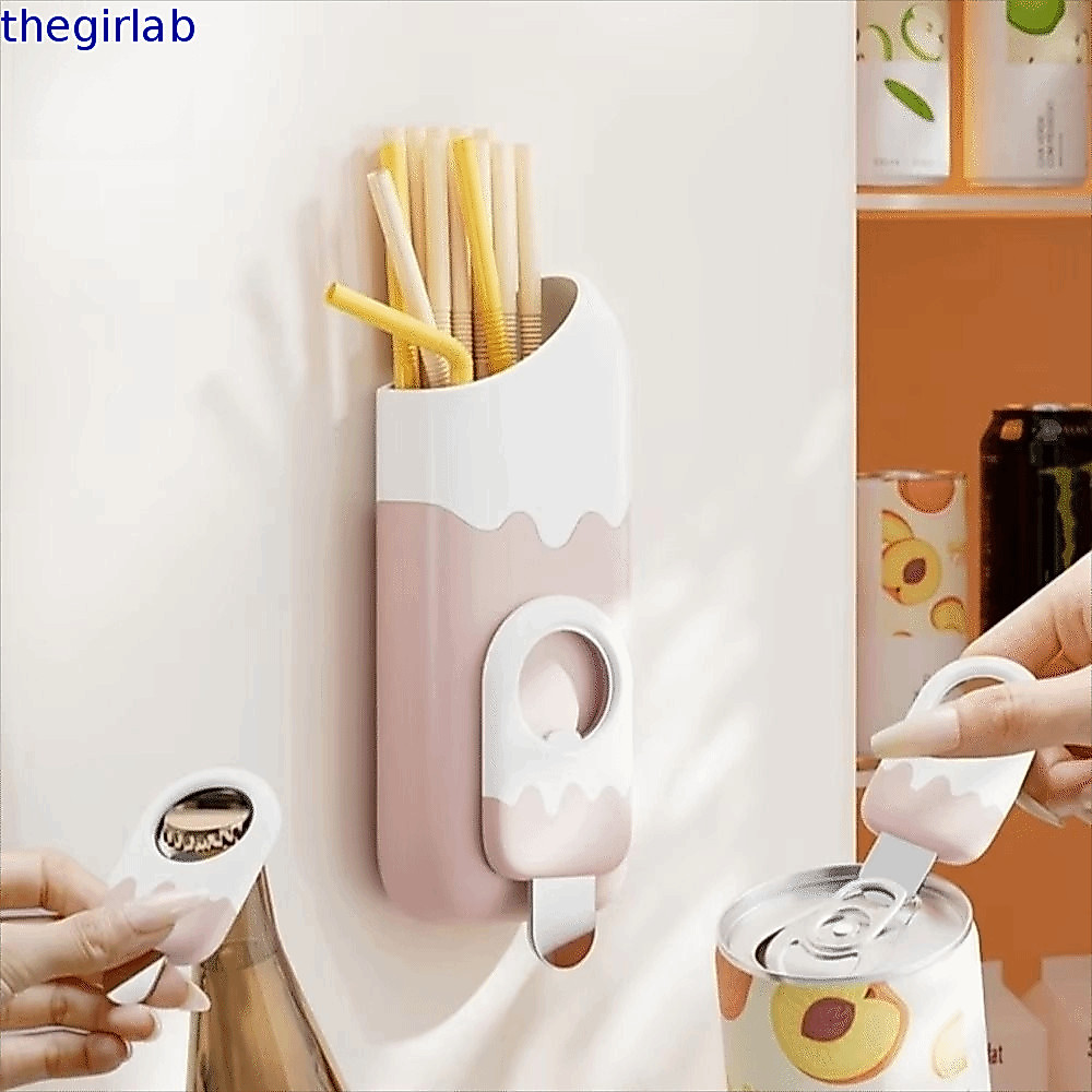 ที่วางแก้วหลอดแม่เหล็ก THEGIRLAB, กล่องเก็บของติดผนังติดผนัง 2in1, ที่เปิดขวดอเนกประสงค์นํากลับมาใช้ใหม่ประหยัดพื้นที่ตู้เย็นด้านข้างฟางคอนเทนเนอร์ตู้เย็นด้านข้าง