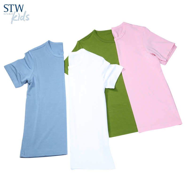 STW Boys Girls Homewear Tops Modal เสื้อยืดแขนสั้น Modal รอบคอเด็ก Homewear สไตล์บาง