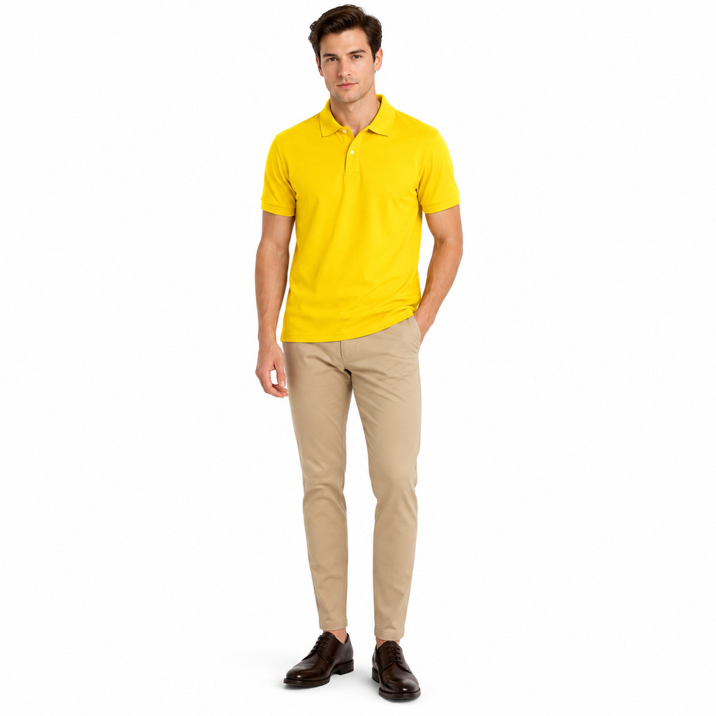 Baverre by Hassenda - เสื้อโปโลธรรมดาสําหรับผู้ชาย Denver พร้อมคอปก แขนสั้น สีเหลือง VPG81225KNG