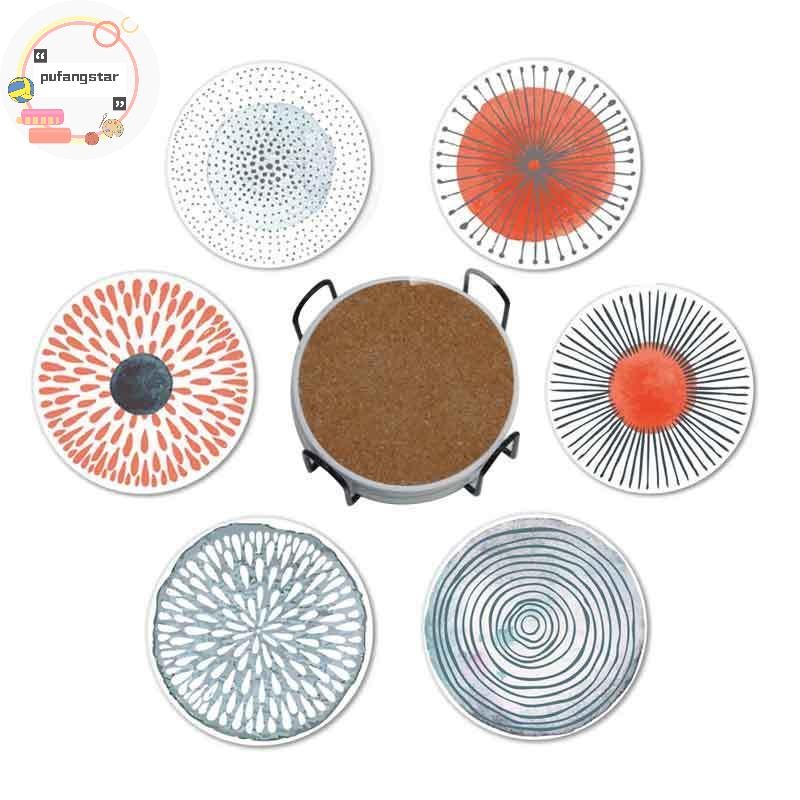 Pufangstar 6 ชิ้น/เซ็ต Coasters ทนความร้อนลื่นเครื่องดื่ม Cafe ตกแต่ง 2D FLat Coasters Anti-scalding