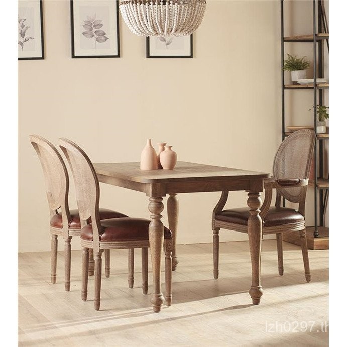 Retro Pastoral Style American Country W8 Oak ไม้เนื้อแข็งทั้งหมด#做旧餐桌欧式法式圆角经典长