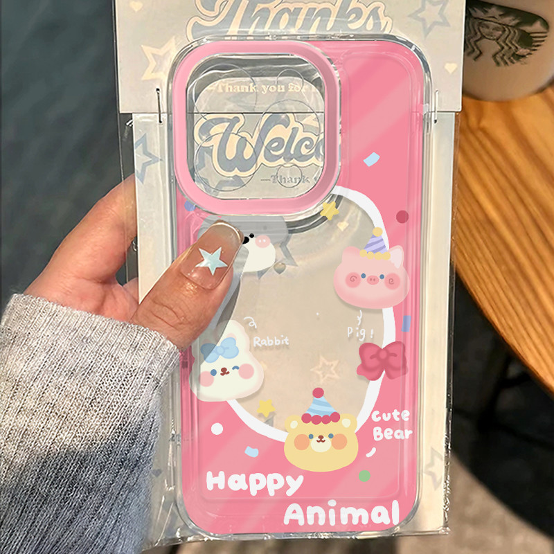AWIFI เข้ากันได้สำหรับ เคสไอโฟน11 เคส iphone 16 Pro Max 7 8 Plus XR X XS MAX 12 13 14 15 16 เคสใส ช้างลูกแมวน่ารัก