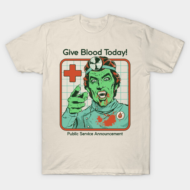 เสื้อยืด Vintage Give Blood Today T-Shirt แท้ Cotton 100% คอกลม น่ารัก เกาหลี การ์ตูน แฟชั่น