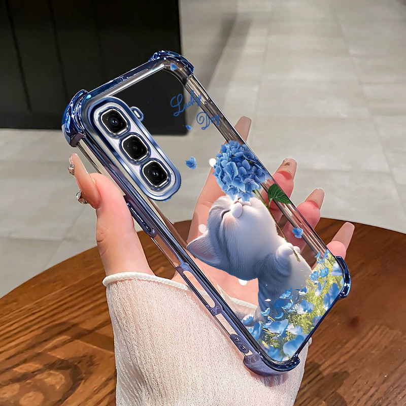 เคสสําหรับ Infinix Hot 60 Pro plus Hot 60i 4g 5g 60 Pro + เคสโทรศัพท์ดอกไม้แมวสี่มุมซิลิโคนTPUโปร่งใสSoft shell XH007