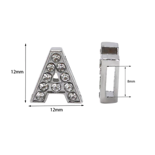 10pcs 8mm โลหะผสมสีเงินเงางาม rhinestone กับรูตัวอักษรภาษาอังกฤษลูกปัดทำด้วยมือ DIY เครื่องประดับทำอุปกรณ์เสริม