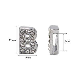 10pcs 8mm โลหะผสมสีเงินเงางาม rhinestone กับรูตัวอักษรภาษาอังกฤษลูกปัดทำด้วยมือ DIY เครื่องประดับทำอุปกรณ์เสริม