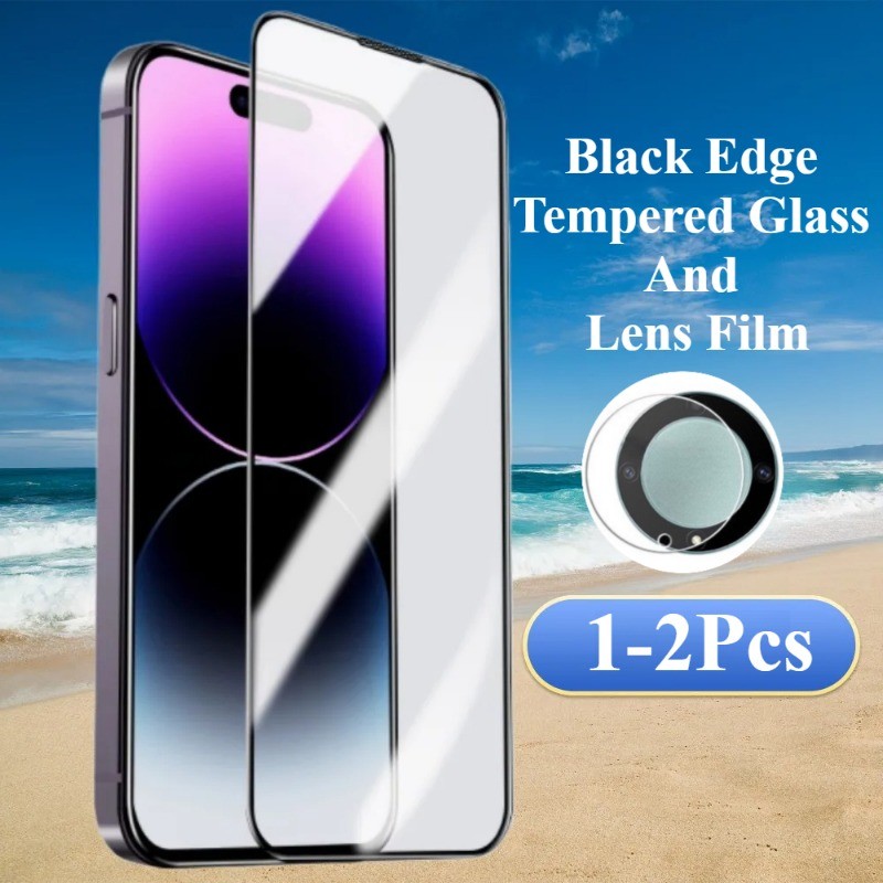 สําหรับ Vivo V2357A V2361GA V2364A V2410A V2415A V2417 V2419 V2419A เลนส์ฟิล์มและสีดําขอบกระจกนิรภัย