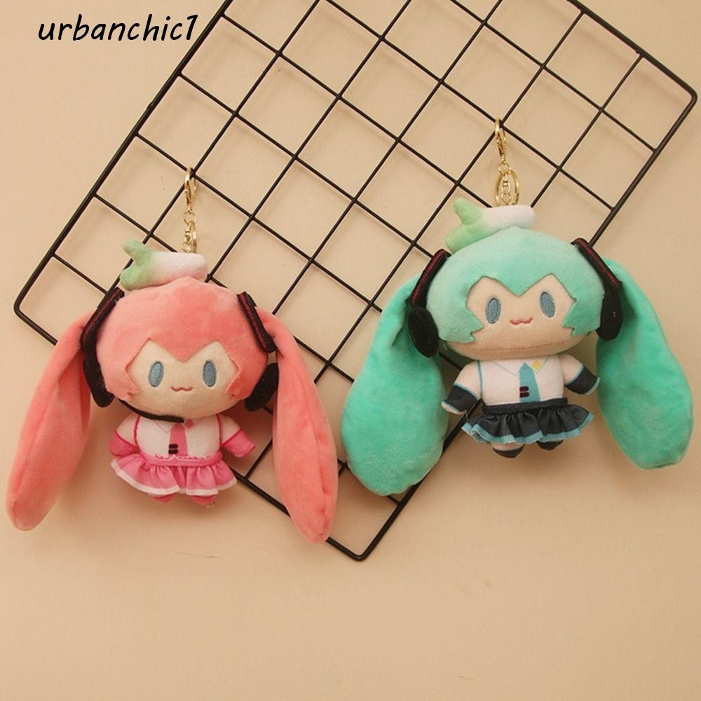 URBANCHIC ตุ๊กตา Hatsune Miku พวงกุญแจ, การ์ตูนรุ่น Q Hatsune Miku พวงกุญแจ, ตุ๊กตา Miku พวงกุญแจ Fl