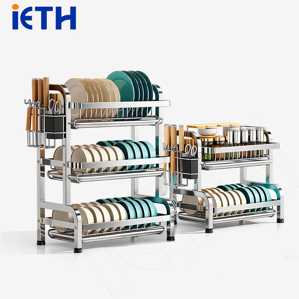 iETH ชั้นวางจานสแตนเลส 3 ชั้น เกรด 304 ทนสนิมได้เต็มๆ ความจุเยอะ! ถาดหยดถอดล้าง ปลอดภัยใส่เครื่องล้างจานได้ ส่งฟรี