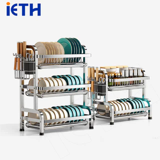 iETH ชั้นวางจานสแตนเลส 3 ชั้น เกรด 304 ทนสนิมได้เต็มๆ ความจุเยอะ! ถาดหยดถอดล้าง ปลอดภัยใส่เครื่องล้างจานได้ ส่งฟรี