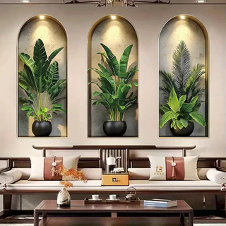 3 แผ่น/ชุด (ขนาดใหญ่) 3D Arch Niche Wall Decal-พฤกษศาสตร์ใบตกแต่งสําหรับห้องนั่งเล่นห้องนอน,ที่ถอดออกได้ไวนิล Silhouette พร้อมกระถาง, Bohe Home Decor,ที่ถอดออกได้ Arch Decals, V