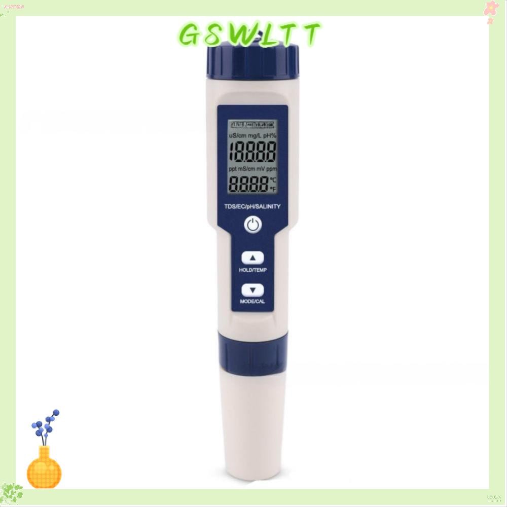 GSWLTT Digital TDS Meter, 5 in 1 เครื่องทดสอบคุณภาพน้ําหน้าจอเรืองแสงขนาดใหญ่, เครื่องวัดความเค็มอเน