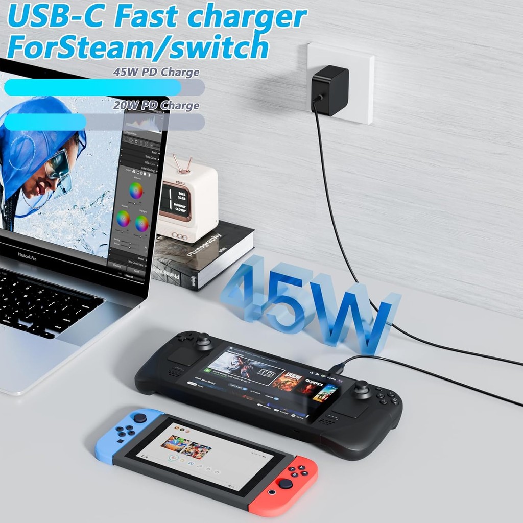 45W USB-C Charger สําหรับ Steam Deck Charger อะแดปเตอร์ AC สําหรับ Nintendo Switch Lite OLED Xbox Co