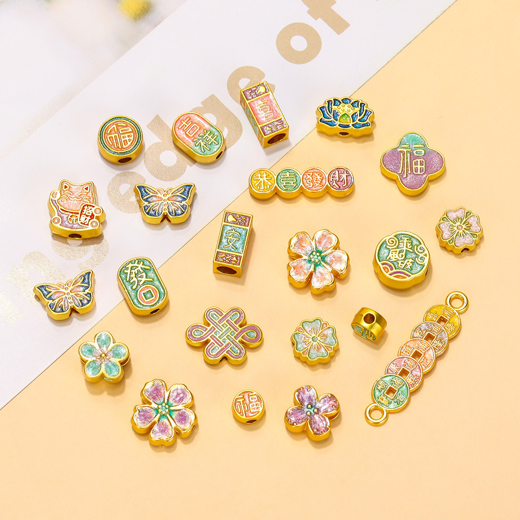 5pcs โลหะผสมหยดน้ำมันหลายสไตล์ผ่านรู Interlayer ลูกปัดแฮนด์เมด DIY สร้อยข้อมือสร้อยคอเครื่องประดับเครื่องประดับ