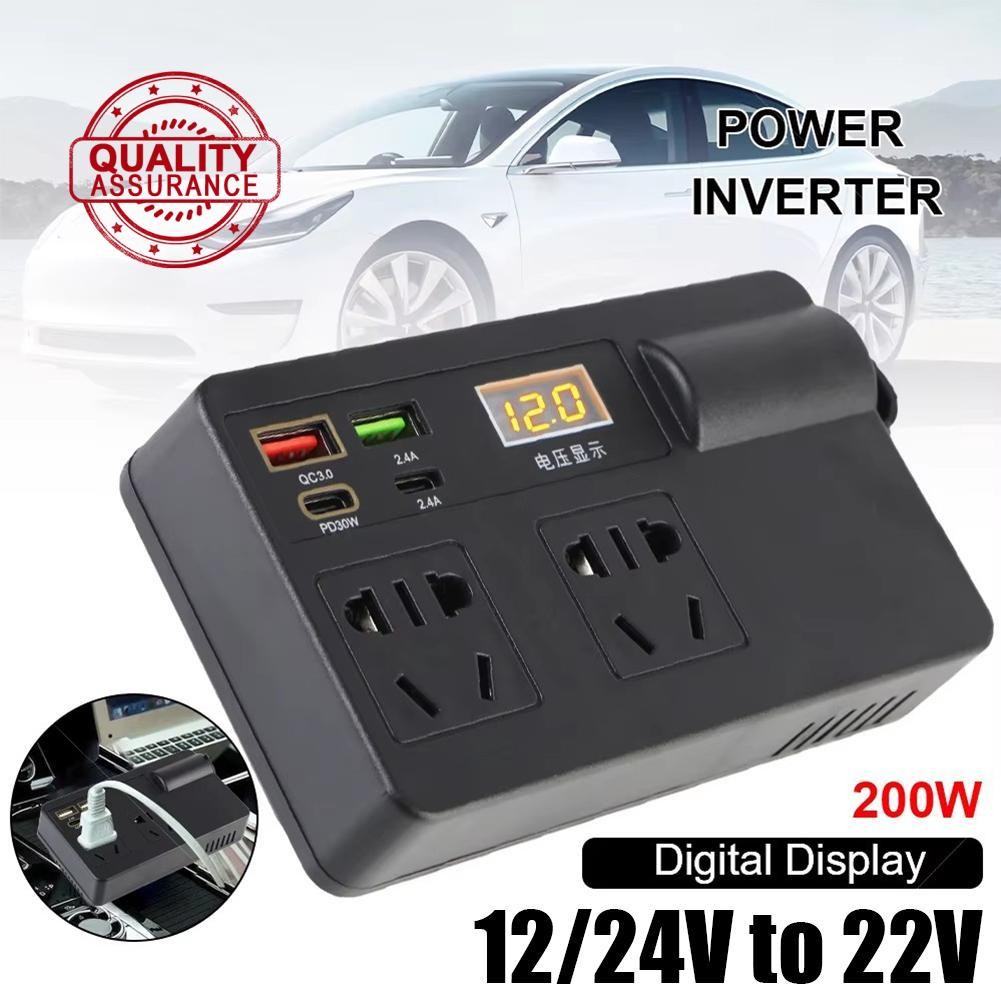 SEUW รถอินเวอร์เตอร์ 200w Dc 12v/24v To Ac 220v Converter เปิด/ปิดอะแดปเตอร์สวิทช์ไฟ 3.0 แรงดันไฟฟ้า