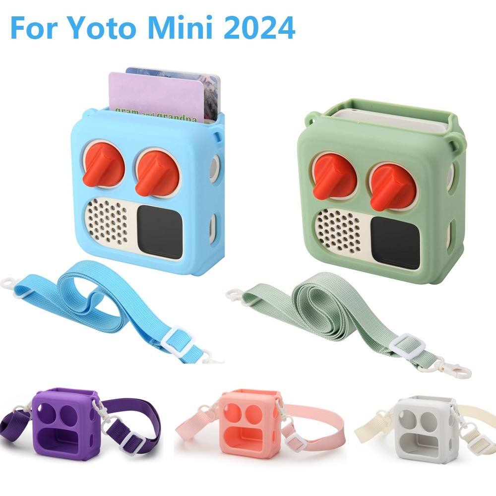 เคสซิลิโคนสําหรับ Yoto Mini (2024 Edition), กระเป๋าเดินทางพร้อมสายสะพายไหล่แบบปรับได้ฝาครอบป้องกันสําหรับเครื่องเล่น Yoto Mini