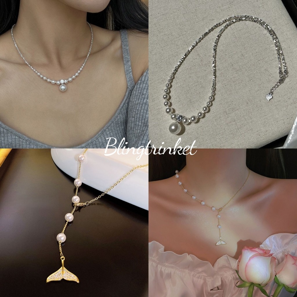 BlingTrinket 💖💖 สร้อยคอแฟชั่น จี้หางปลาพู่ การตกแต่งด้วยไข่มุก ดีไซน์ระดับไฮเอนด์ มีสไตล์และสง่างาม ราคาที่เอื้อมถึง