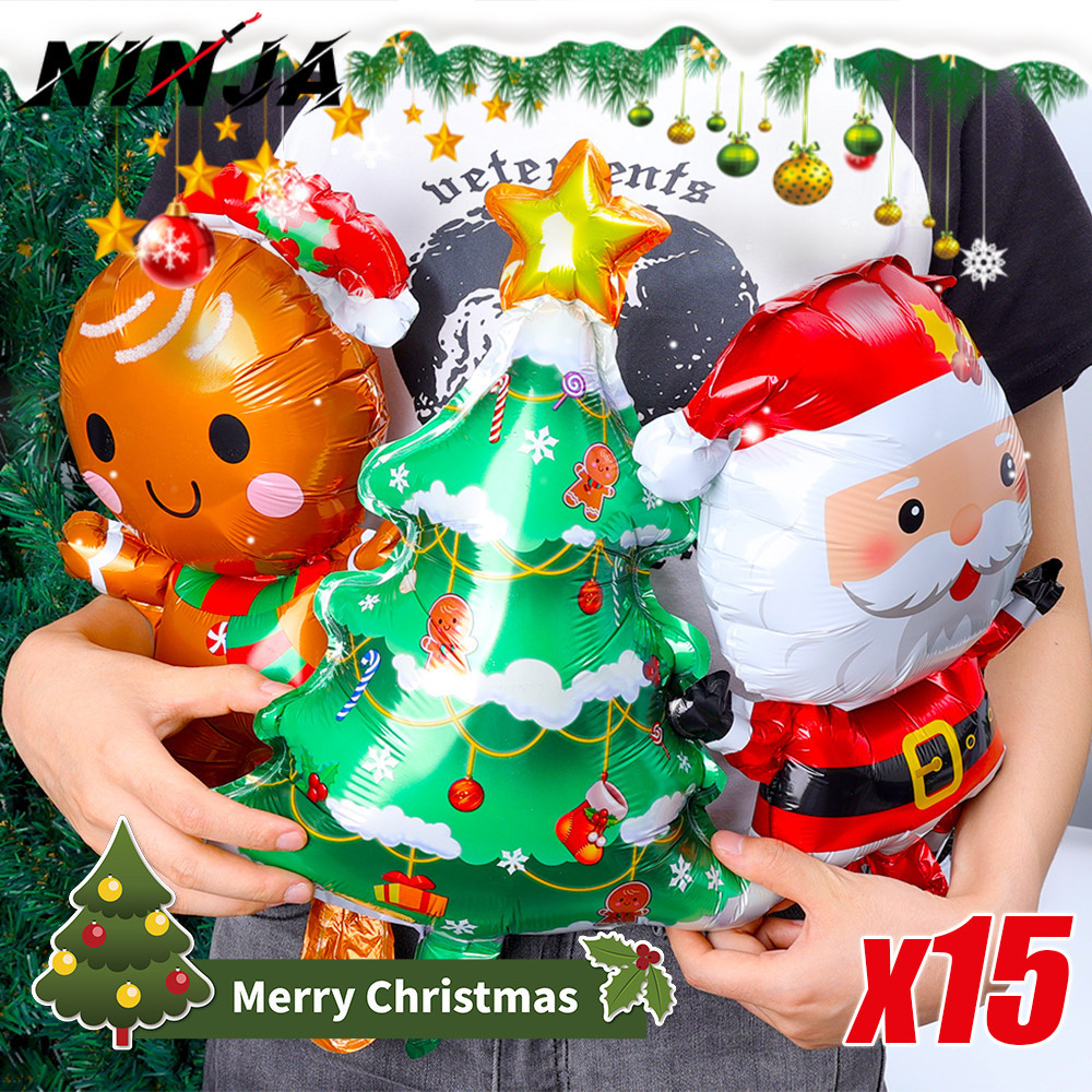 [H&L]ชุดตกแต่งงานปาร์ตี้ Xmas | ลูกโป่งขนมปังขิงซานตาคลอสฟอยล์ขนาดเล็ก,ท็อปเปอร์เค้กต้นคริสต์มาสสําหรับตกแต่งวันหยุดในบ้าน 3 ขนาด