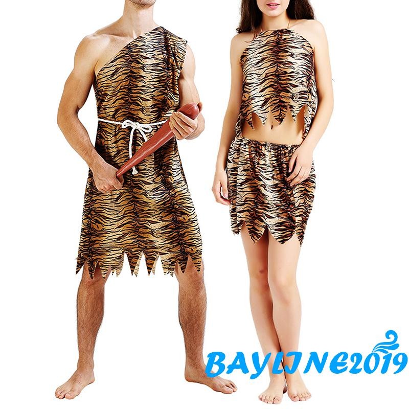 ชุดคอสเพลย์ Halloween Caveman สกรีนลายเสือดาว สำหรับผู้ใหญ่ แบบ jumpsuit และชุดสองชิ้น