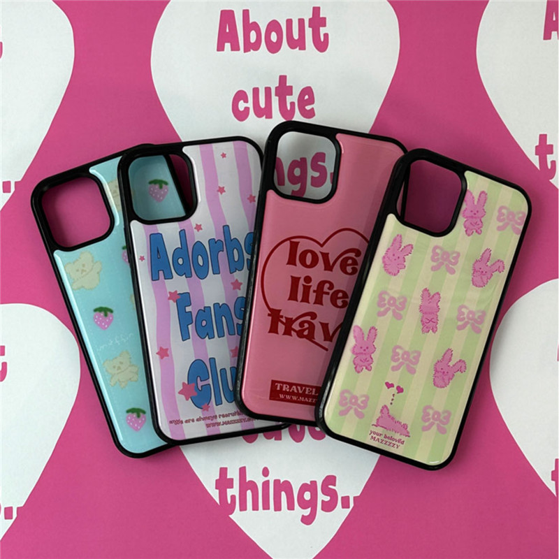 น่ารักลายกระต่ายสตรอเบอร์รี่หมีเคสโทรศัพท์ Anti-Fall สําหรับ iPhone 16 Promax 15 Promax 11 12 13 14plus 15plus 16e 16plus 15pro – โปรปัง