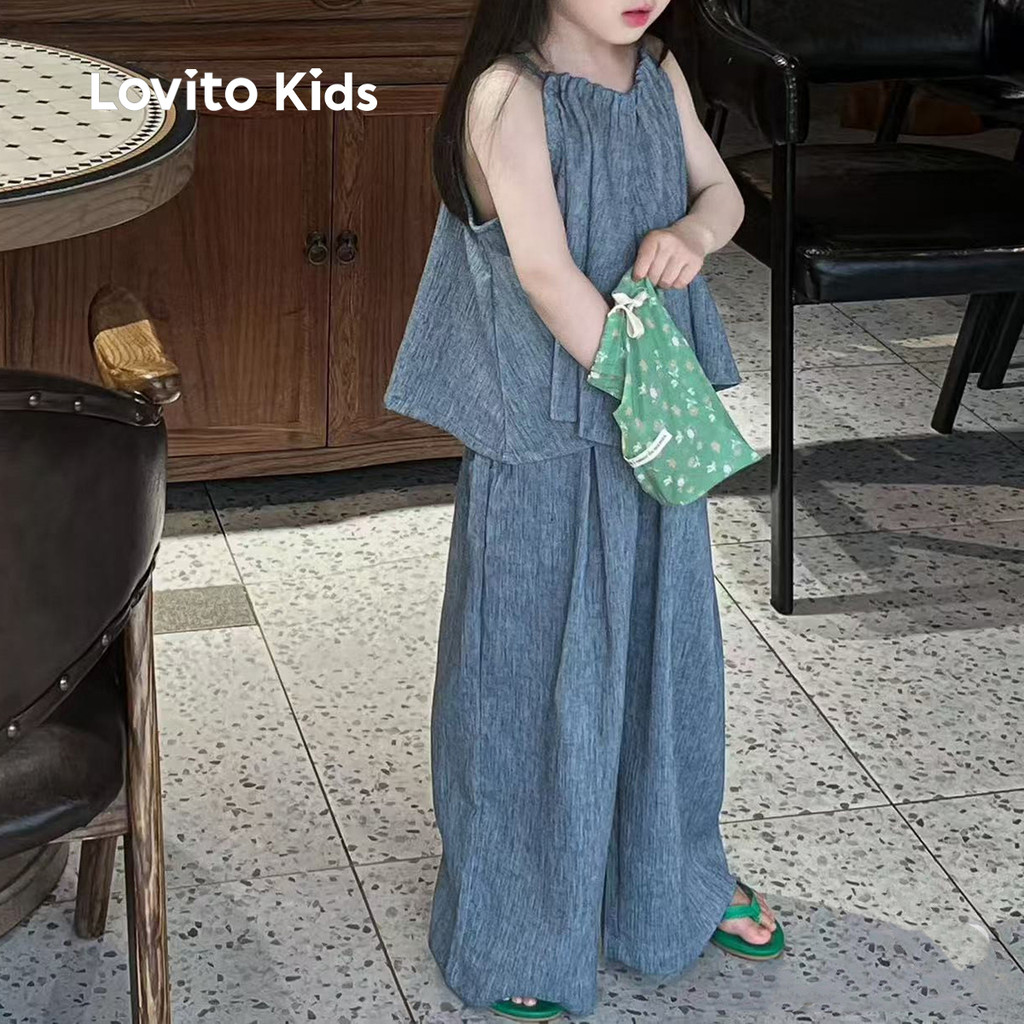 Lovito Kids ชุดกางเกงน่ารัก กับเสื้อคลุมบางเบา สบายและอ่อนโยน สำหรับฤดูใบไม้ผลิ/ฤดูร้อน สีน้ำเงิน LNL111054 - รูปที่ 3