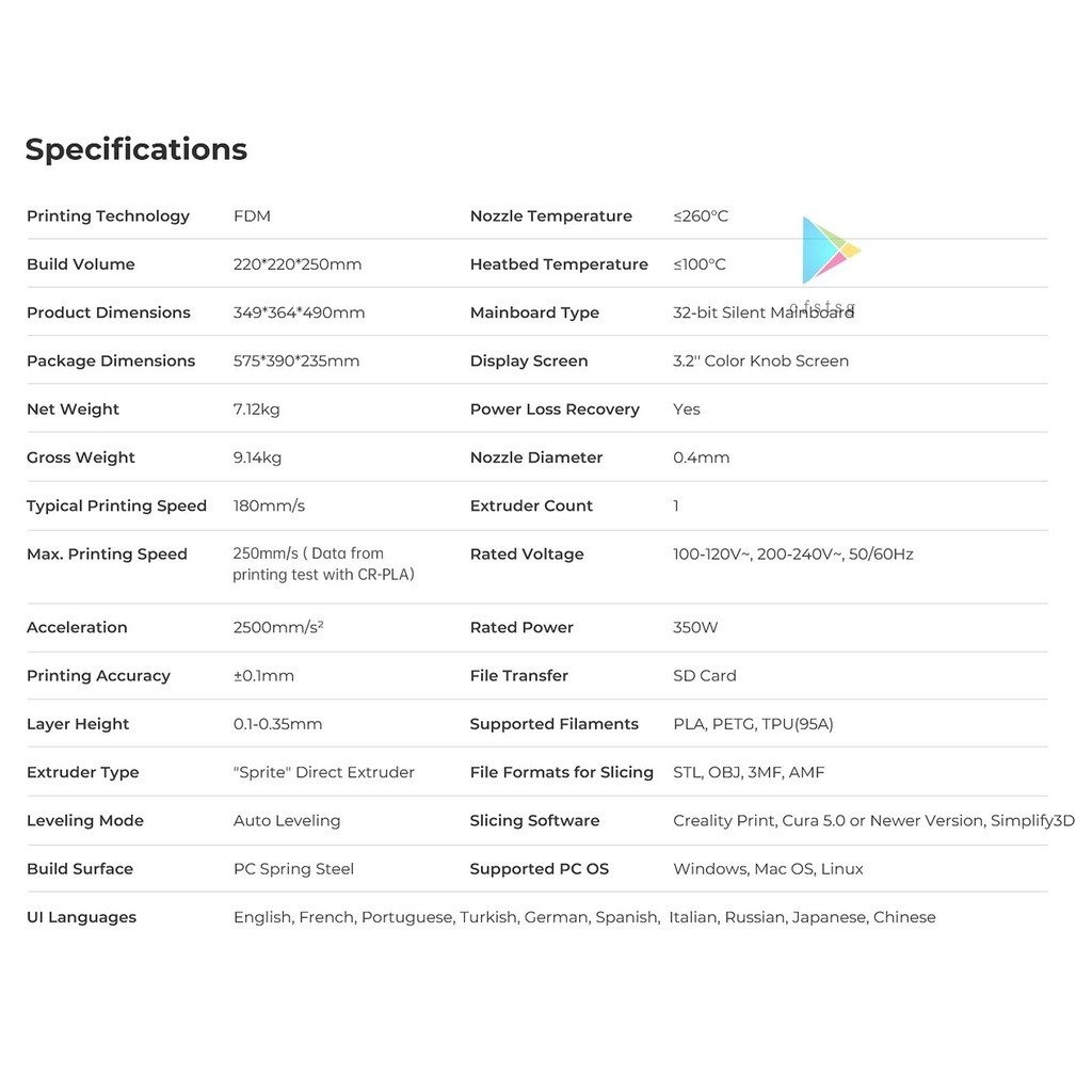 เครื่องพิมพ์ 3D Creality Ender3 V3 SE พร้อม CR Touch Auto Leveling 220220250ขนาดการพิมพ์ มม. และ Spr