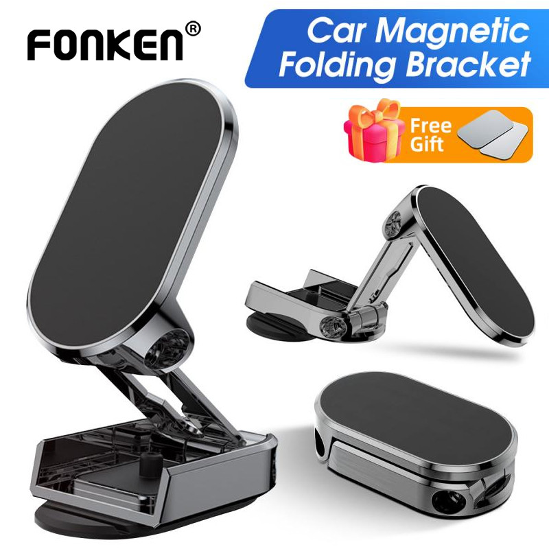 Fonken ที่วางโทรศัพท์ในรถยนต์แบบพับได้หมุนได้ Mini Strip Shape Stand สําหรับโทรศัพท์โลหะแม่เหล็กที่แ
