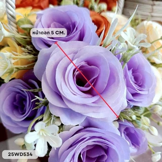 กุหลาบแซม 5 ก้าน 7 ดอก หน้าดอก 5 cm. สูง 27 cm.