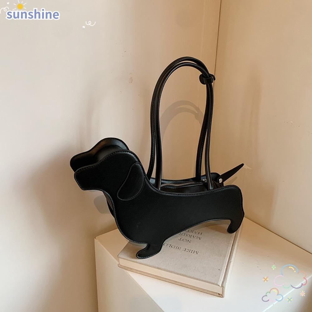 SSUNSHINE Evening Party Bag, PU Leather Unique Novelty Shoulder Bag, Solid Color Sausage Dog Shaped 