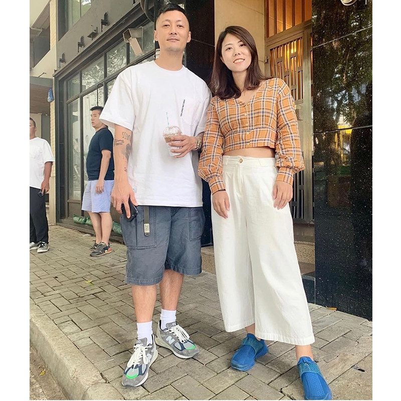 INS Shawn Yue สไตล์เดียวกันญี่ปุ่น Street สวมใส่ MDNS ผ้าฝ้ายแท้รอบคอครึ่งแขนชายหนุ่มหลวมขนาดใหญ่แขน