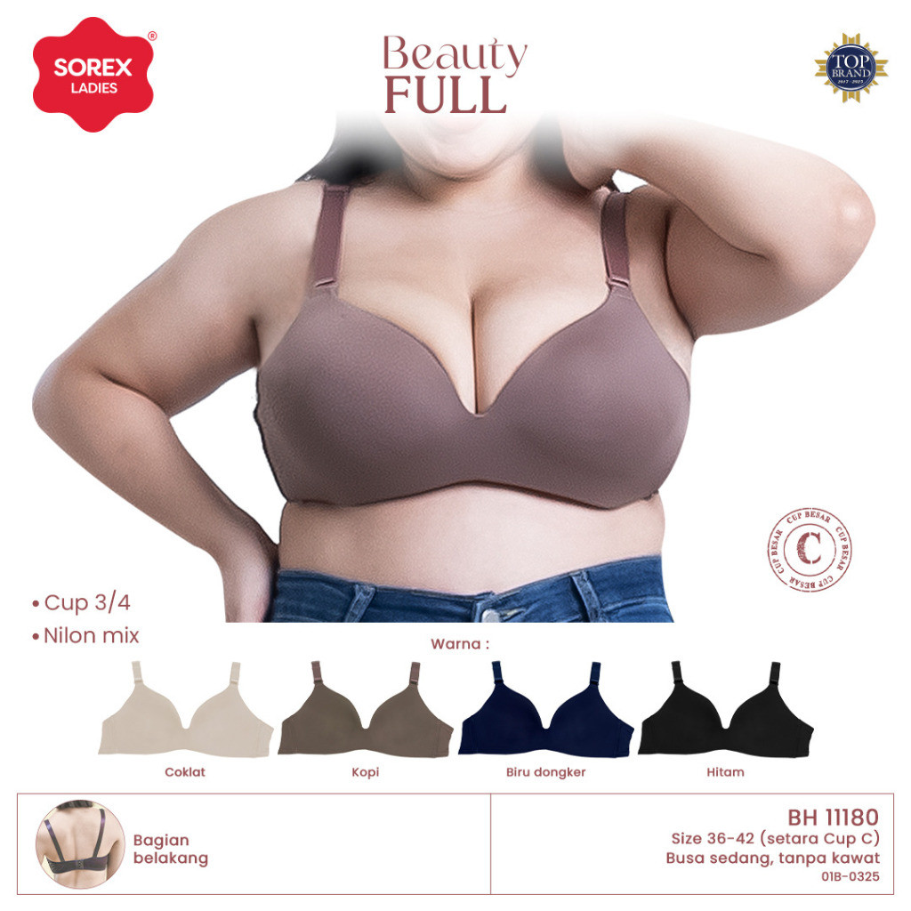 ZG43WL Sorex Beauty Full Bra Foam ถ้วยใหญ่ลวดฟรีตะขอ 3 ถ้วย C BH 11180