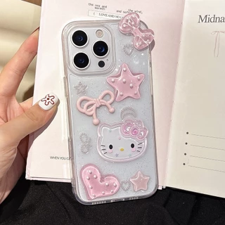 3ง สีชมพูคิตตี้เรซิ่นเคสโทรศัพท์สําหรับ ไอโฟน 17โปรแม็กซ์ 16 15 14 13 12 11 กันกระแทกป้องกันปลอก