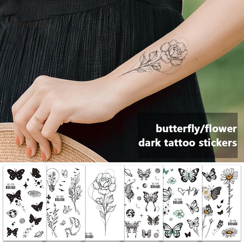 สติกเกอร์ Temporary Tattoo ลายผีเสื้อและดอกไม้ สำหรับตกแต่งผิว-body art สำหรับผู้หญิง