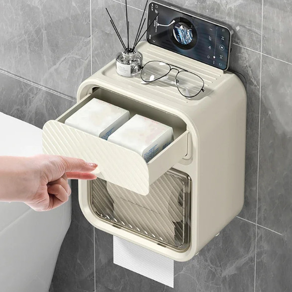 POLUG กล่องทิชชู่ในห้องน้ํา กล่องทิชชู่สองชั้นติดผนัง - SH-001-WE -NIEL88