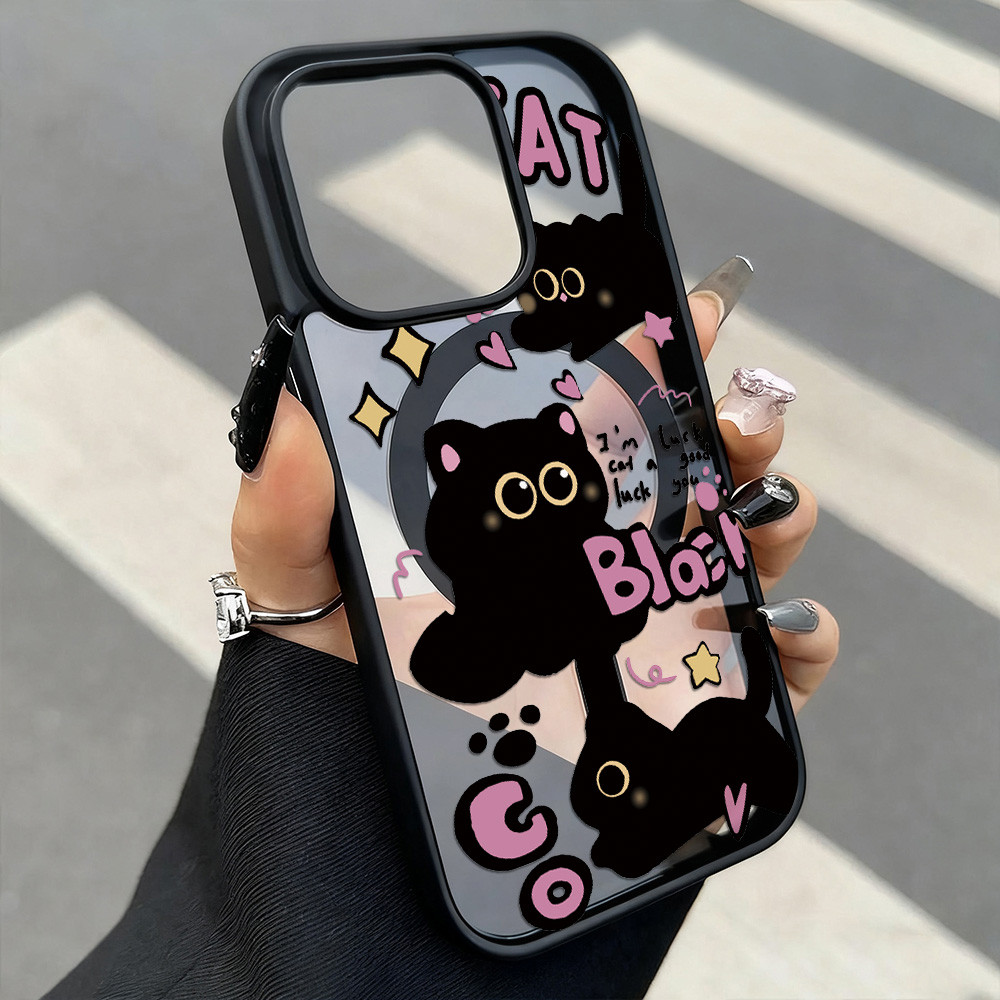 Magnetic เคสโทรศัพท์มือถือ For iPhone 13 11 17 pro max Case iPhone 11 15 16 pro max 14 12 pro max การ์ตูนอะคริลิคฝ้า