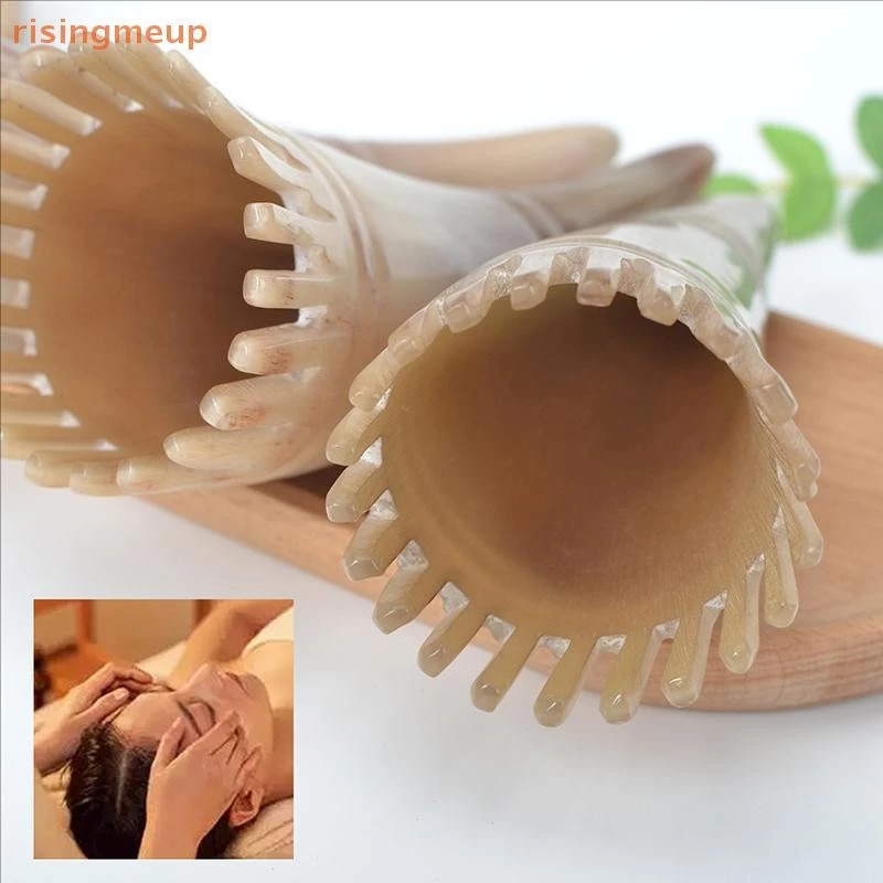 [risingmeup] 1 ชิ้นหวีขัดผมเขาวัวทําความสะอาดหนังศีรษะ Meridian Massagebrush ฟันกว้างหวีเขาวัวตัดผม Hairdressing เครื่องมือใหม่