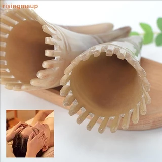 [risingmeup] 1 ชิ้นหวีขัดผมเขาวัวทําความสะอาดหนังศีรษะ Meridian Massagebrush ฟันกว้างหวีเขาวัวตัดผม Hairdressing เครื่องมือใหม่