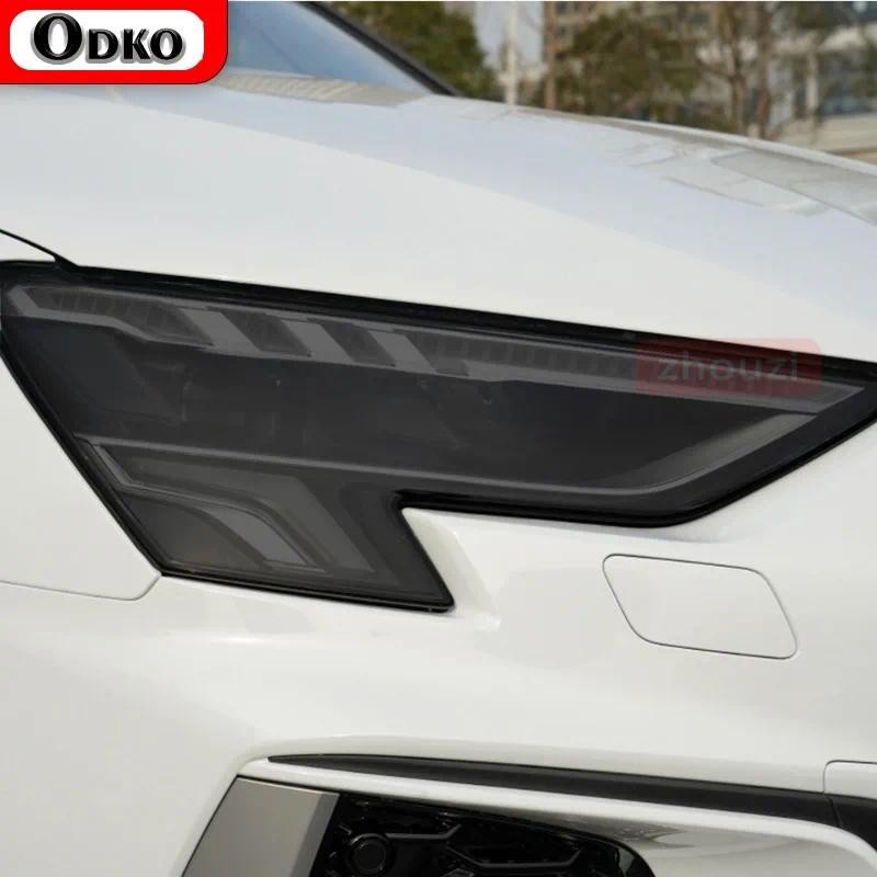 2 ชิ้นสําหรับ Audi A3 8Y S3 2020 2021 ไฟหน้ารถสีรมควันสีดําป้องกันฟิล์มโปร่งใส TPU สติกเกอร์อุปกรณ์เ