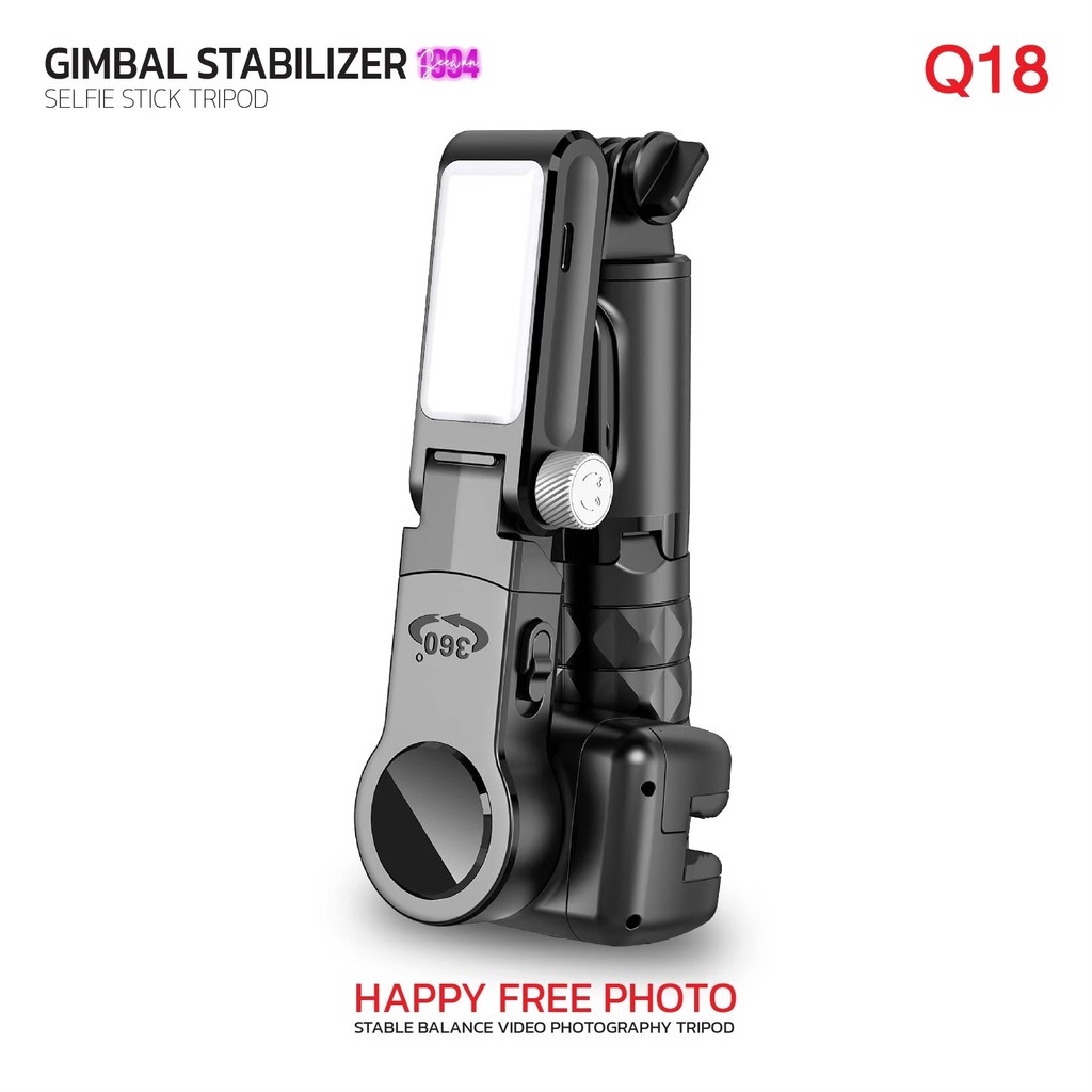 Gimbal stabilizer รุ่น Q18 กิมบอล+ไม้เซลฟี่+ไฟเสริม ของแท้ 100% รับประกัน 1 ปี