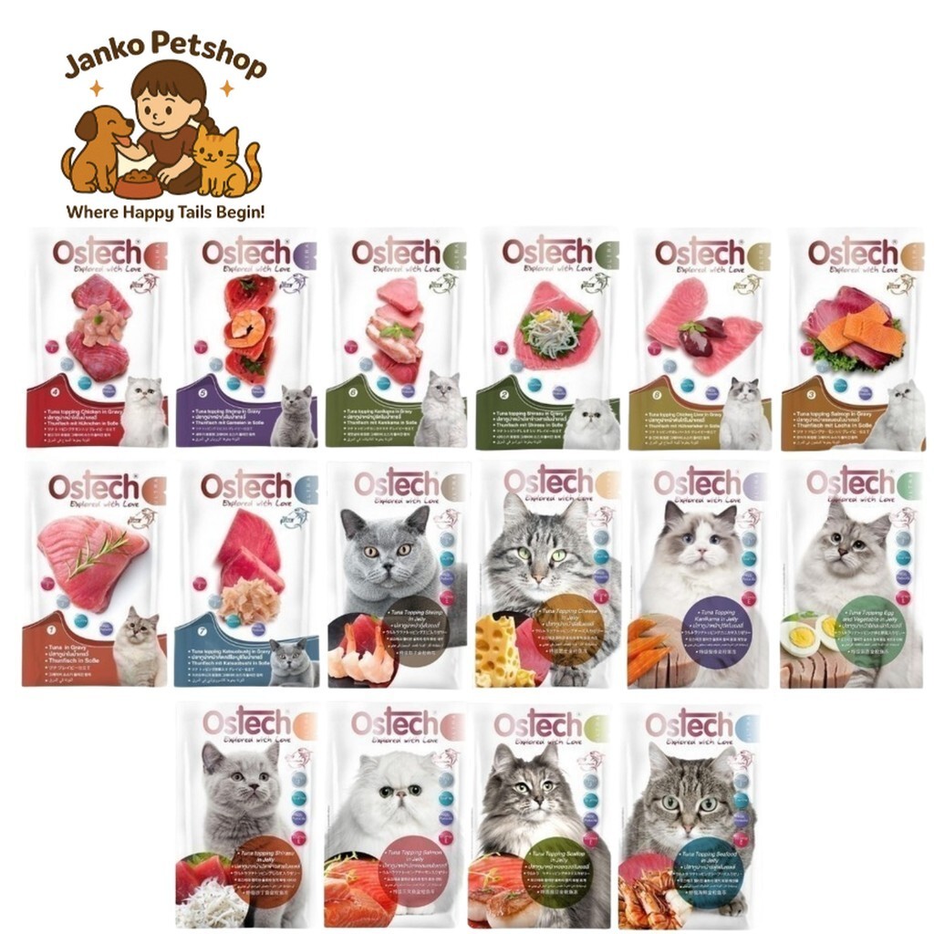 Ostech Ultra ออสเทค สูตรอัลตร้า อาหารเปียกแมว ปลาเนื้อขาว กุ้ง ปลาทูน่า ชีส ขนาด 70 กรัม