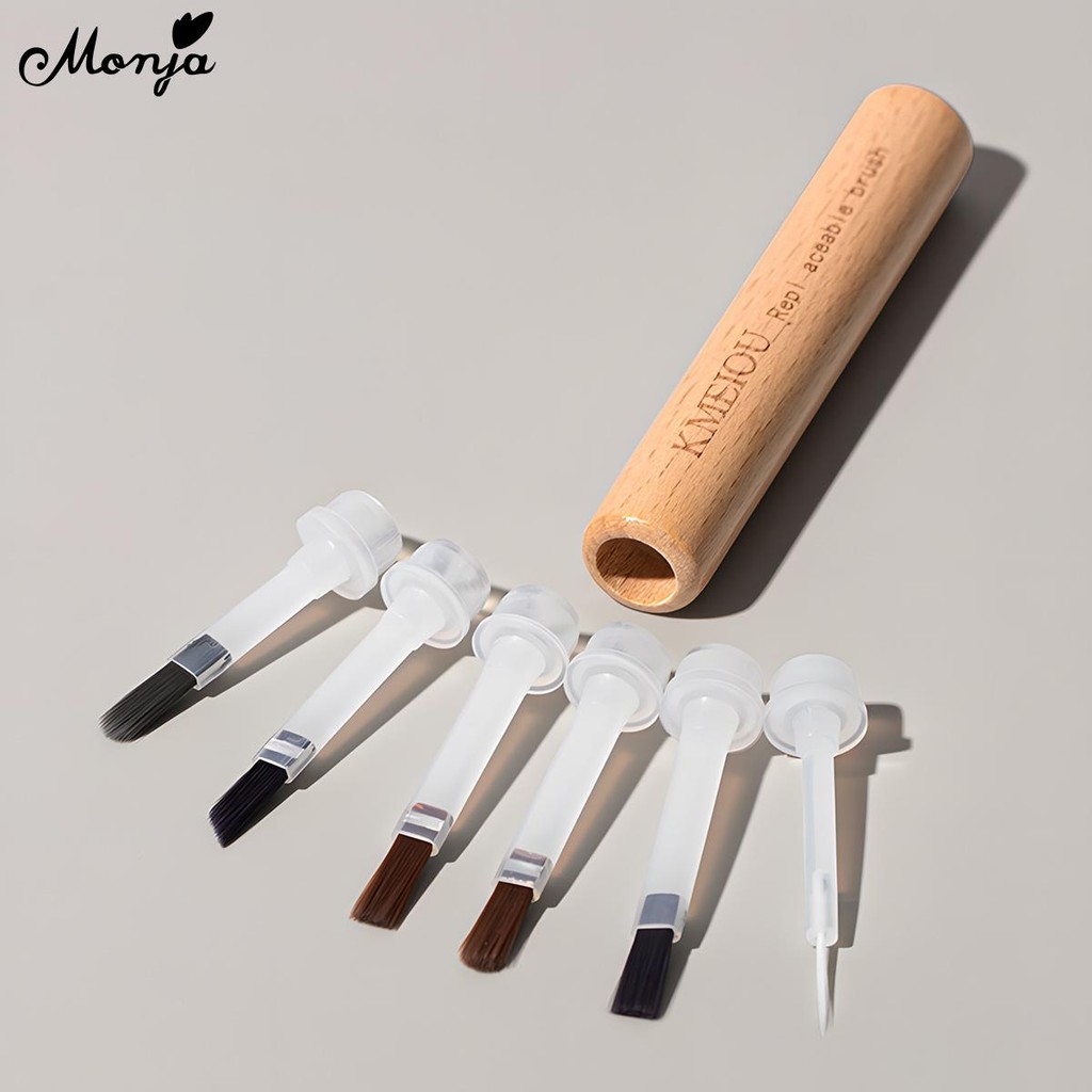 Monja เล็บแปรงเปลี่ยนหัวแปรงไม้เนื้อแข็งปากกา UV เจลโปแลนด์วาดภาพวาดแปรง Applicators เล็บออกแบบ