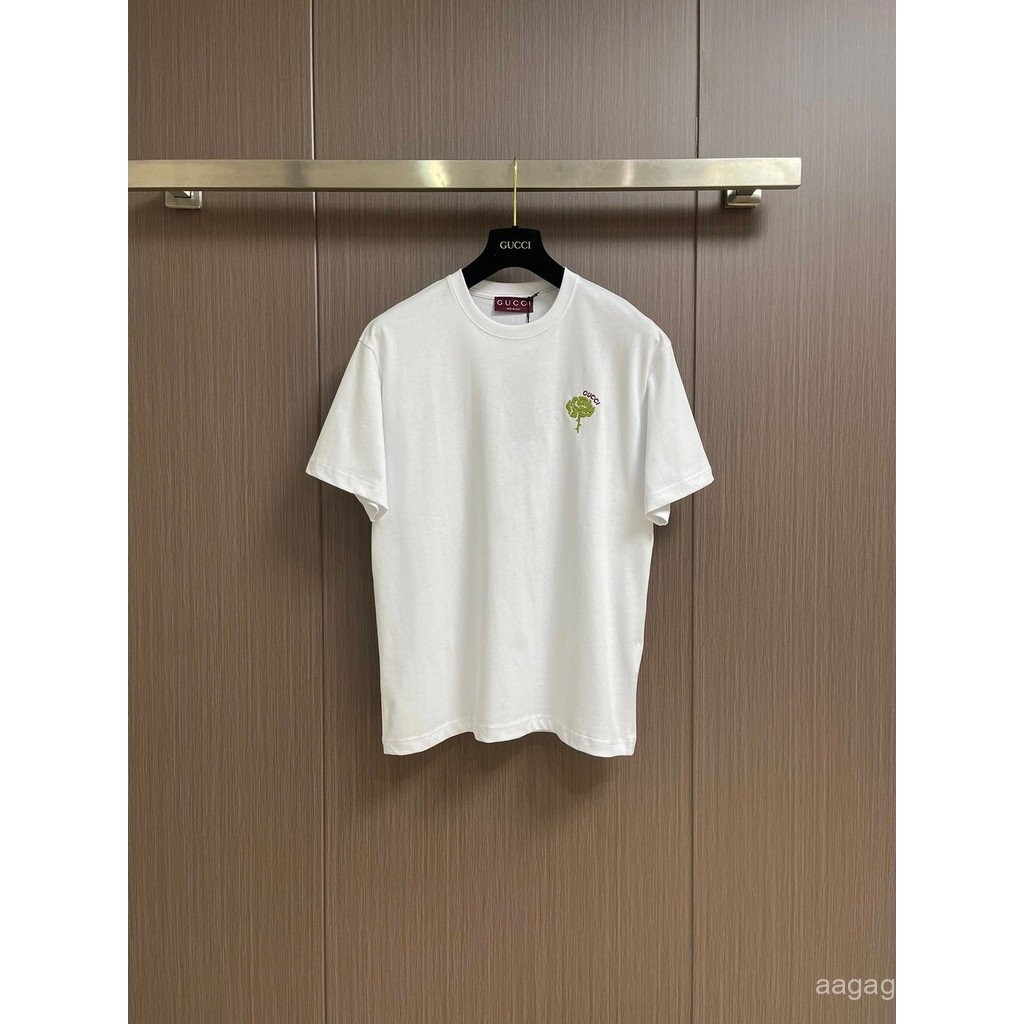 เสื้อยืดแขนสั้นปักลาย GUCCI G พร้อมลวดลาย.Green Rose 3D