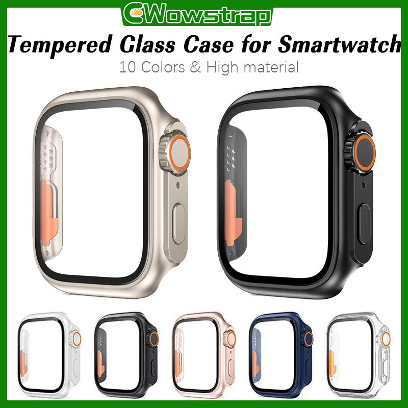 อัพเกรดพีซีแก้วนิรภัยไปยังฝาครอบกรณีอัลตร้า for Apple Watch SE 3 2 iWatch Series 11 10 9 8 7 6 5 46 45 44 42 41 40มม.
