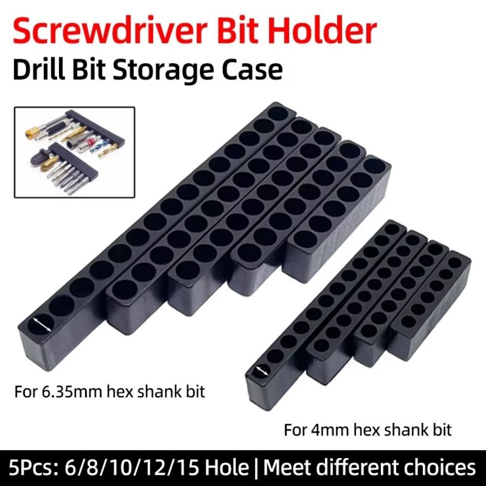 RINABONSINY ที่วางดอกไขควง, ที่เก็บหัวไขควงสีดําพลาสติก, 6/10/8/12 หลุม Hex Shank เจาะขาตั้งบิต - รูปที่ 6
