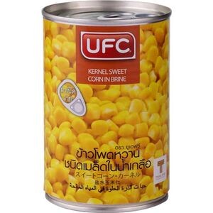 ยูเอฟซี ข้าวโพดหวานเมล็ดในน้ำเกลือ ขนาด 410 กรัม/กระป๋อง KERNEL SWEET CORN IN BRINE 410 G./CAN
