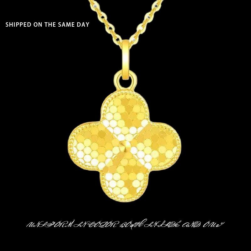 ทองเลเซอร์ดอกไม้เดี่ยวสี่ใบโคลเวอร์สร้อยคอผู้หญิงเลียนแบบโซ่กระดูกไหปลาร้าทองเรียบง่ายทุกการแข่งขันน